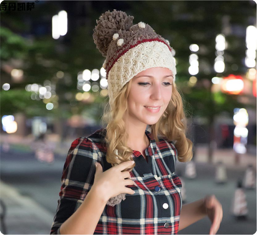 Model displaying our cute beanie Model displaying our cute beanie