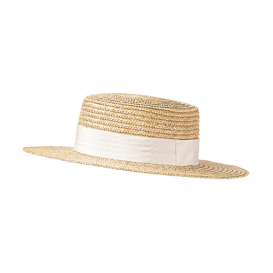 Simple Natural Boater Hat with White Ribbon